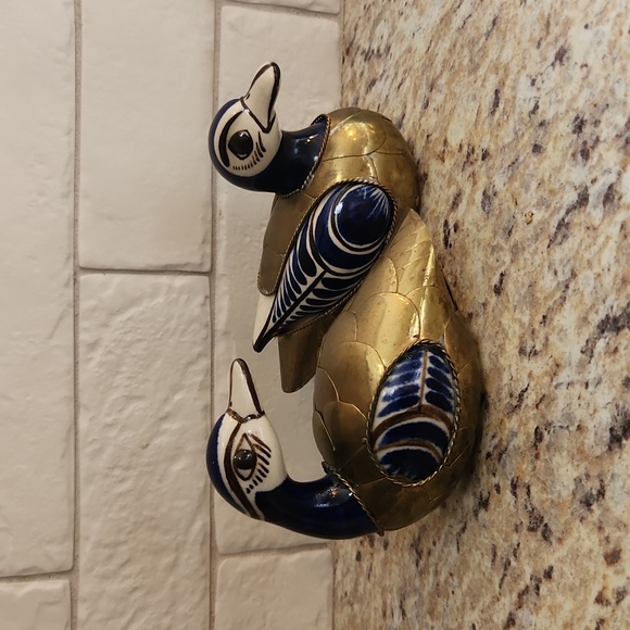 Tonala Other - Vintage Handcrafted Tonala Ceramic and Brass Ducks